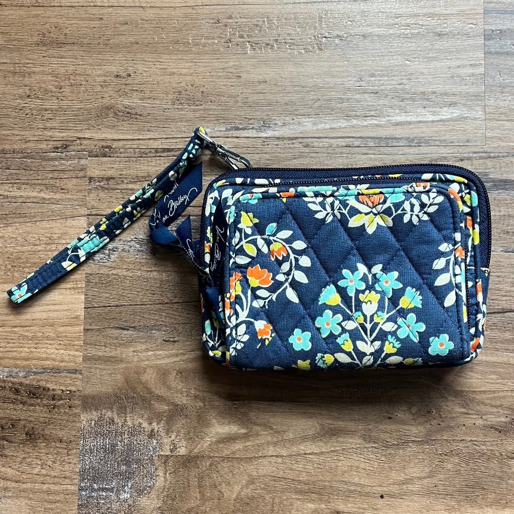 Small Vera Bradley Zipper Wallet | Chandelier Floral Pattern | Blue Orange Teal